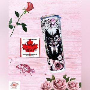 Wolf & roses glitter epoxy 20oz skinny tumbler, insulated travel mug